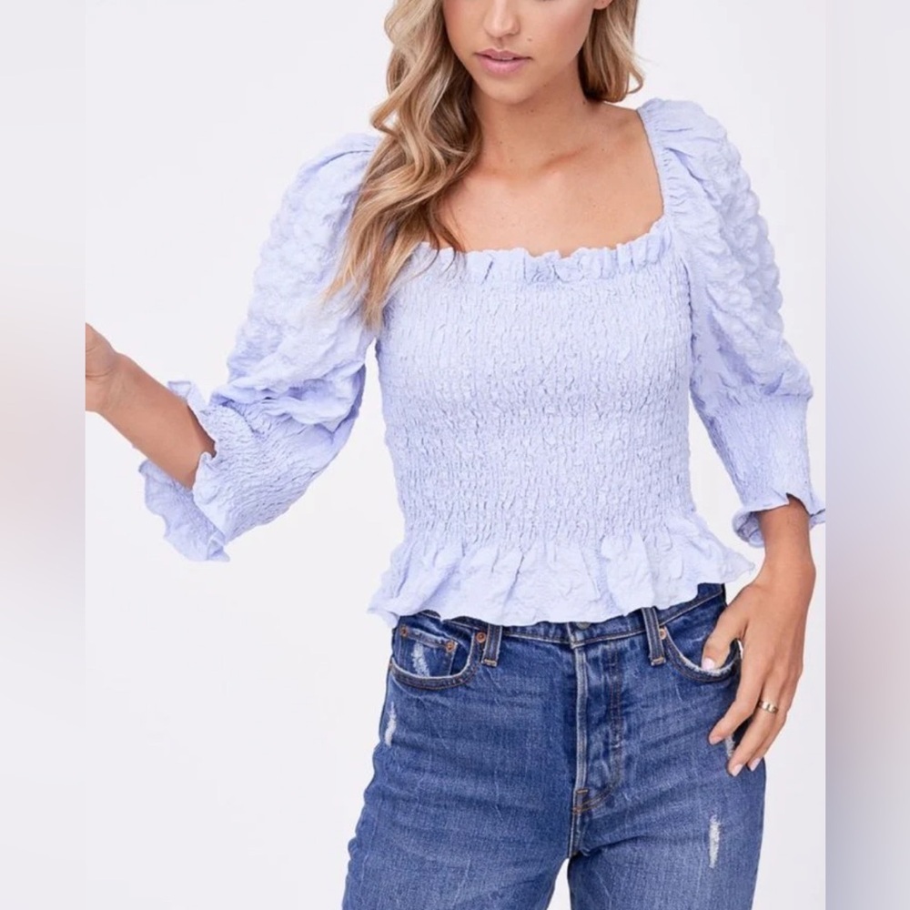 En Saison Smoked Blouse Light Blue Size Large